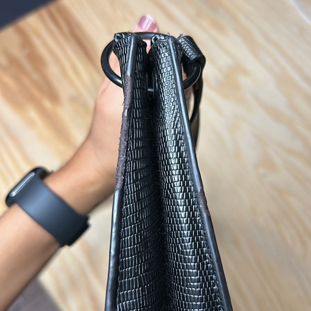 Aldo Black Textured Handbag - Faux Lizard-Skin + Grommet Strap - Picture 8 of 9